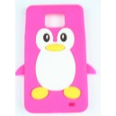 Coque Samsung Galaxy S2 rose fushia pingouin Silicone