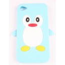 Coque Iphone 4 / 4S Pingouin bleu ciel silicone