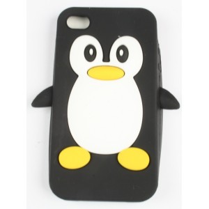 Coque iphone 4 / 4s pingouin noir silicone