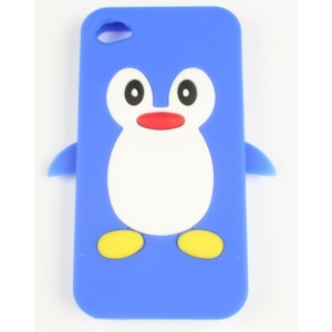 Coque IPHONE 4 / 4S PINGOUIN BLEU SILICONE