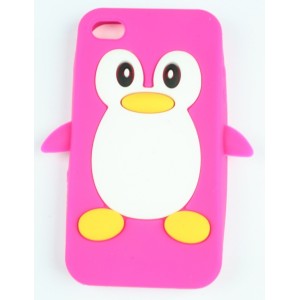 Coque iphone 4 / 4s pingouin rose fushia silicone