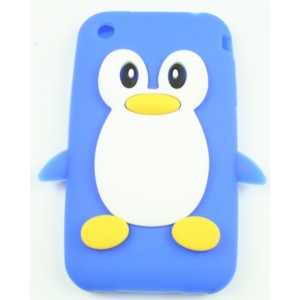 Coque Iphone 3G / 3GS pingouin bleu Silicone