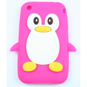 Coque Iphone 3G / 3GS pingouin rose fushia Silicone