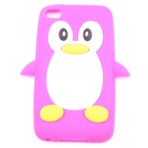 Coque Ipod Touch 4 Rose Fushia pingouin Silicone