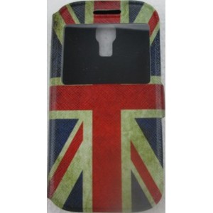 étui portefeuille samsung galaxy s4 mini drapeau anglais usé avec fenetre